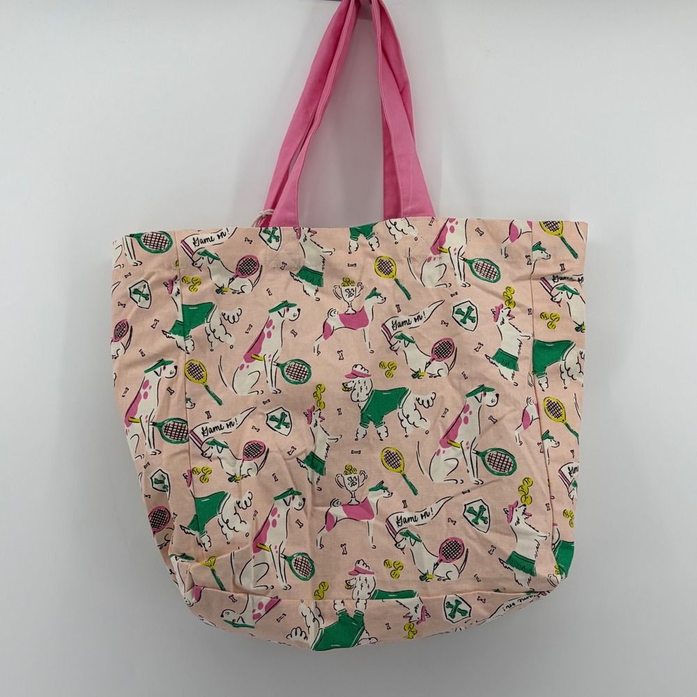 Tote Bag Pink One Size Tennis Dog Print Cotton Canvas Shopper - Picture 2 of 6